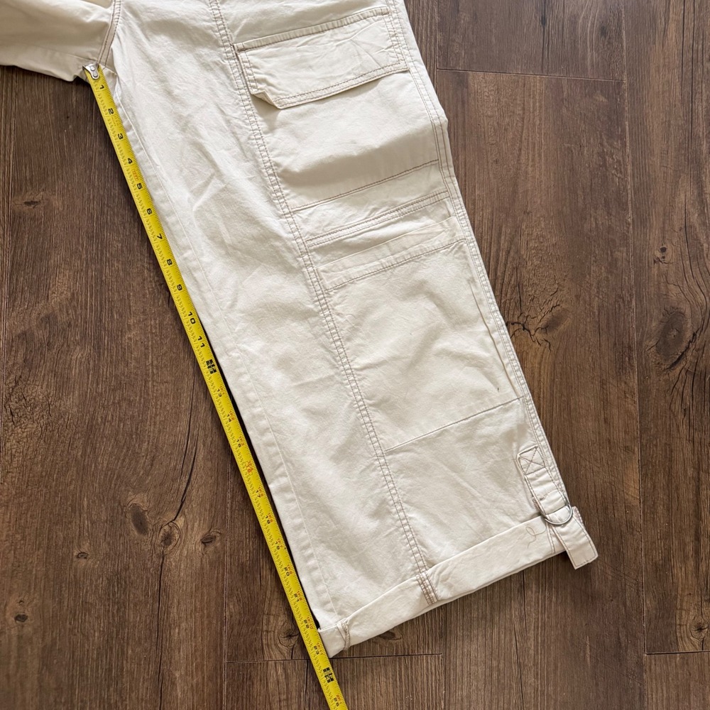 Kensie Jeans Cargo Pants Cream High Rise Wide Leg D Ring Hem Straps Women 10/30 - Picture 11 of 12
